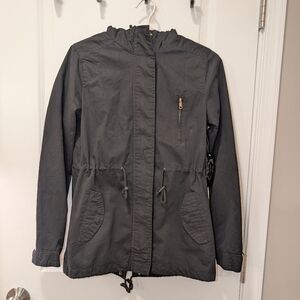 Lightweight Hooded Black Drawstring Jacket
